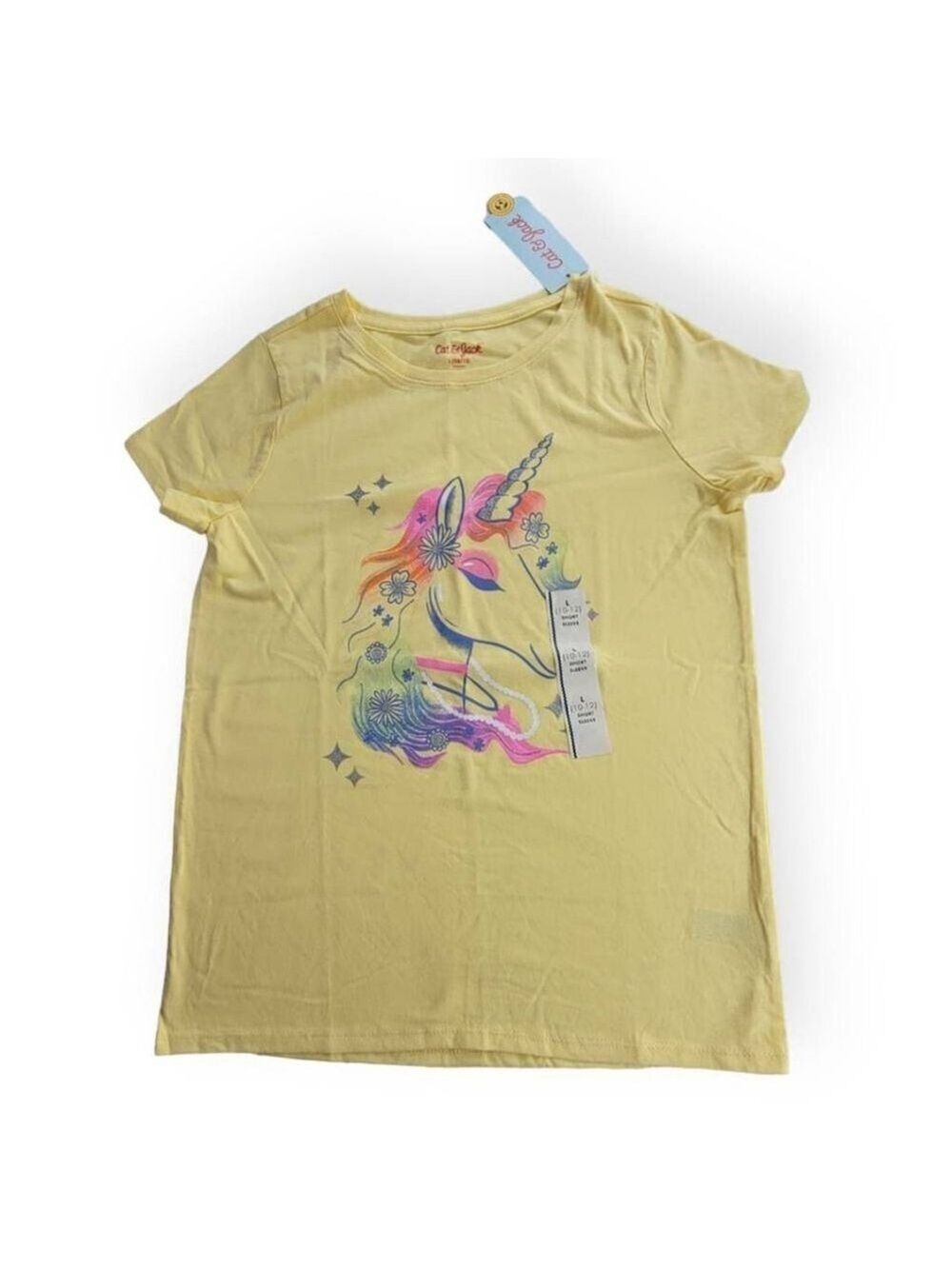 Cat & Jack Yellow Unicorn Shirt Girls Large 10/12